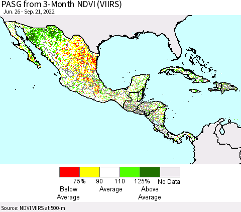 Mexico Central America and the Caribbean PASG from 3-Month NDVI (VIIRS) Thematic Map For 9/14/2022 - 9/21/2022