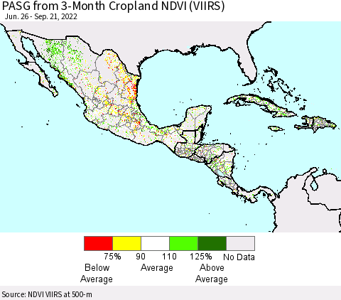 Mexico Central America and the Caribbean PASG from 3-Month Cropland NDVI (VIIRS) Thematic Map For 9/14/2022 - 9/21/2022