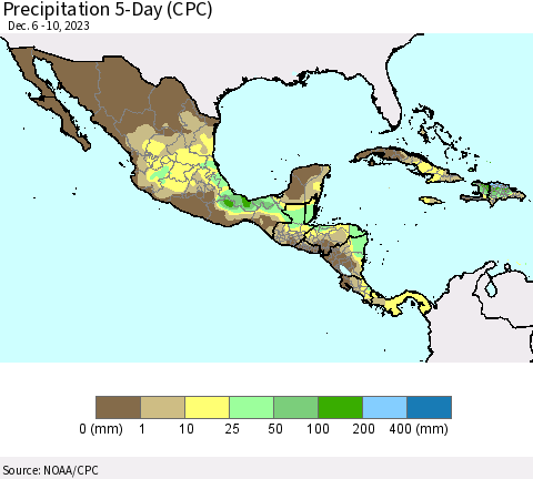 Mexico Central America and the Caribbean Precipitation 5-Day (CPC) Thematic Map For 12/6/2023 - 12/10/2023