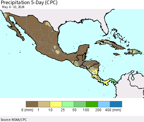 Mexico Central America and the Caribbean Precipitation 5-Day (CPC) Thematic Map For 5/6/2024 - 5/10/2024