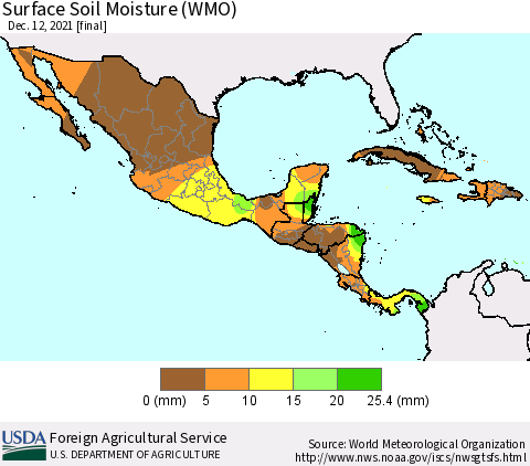 Mexico Central America and the Caribbean Surface Soil Moisture (WMO) Thematic Map For 12/6/2021 - 12/12/2021