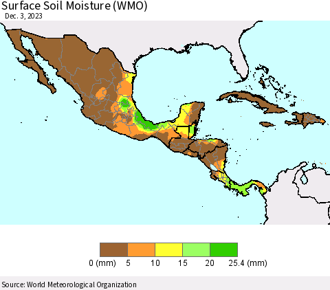 Mexico Central America and the Caribbean Surface Soil Moisture (WMO) Thematic Map For 11/27/2023 - 12/3/2023