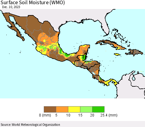 Mexico Central America and the Caribbean Surface Soil Moisture (WMO) Thematic Map For 12/4/2023 - 12/10/2023