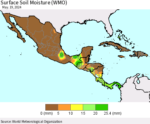 Mexico Central America and the Caribbean Surface Soil Moisture (WMO) Thematic Map For 5/13/2024 - 5/19/2024