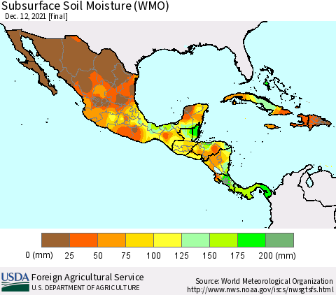 Mexico Central America and the Caribbean Subsurface Soil Moisture (WMO) Thematic Map For 12/6/2021 - 12/12/2021