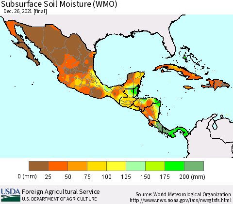 Mexico Central America and the Caribbean Subsurface Soil Moisture (WMO) Thematic Map For 12/20/2021 - 12/26/2021