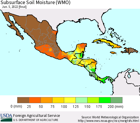 Mexico Central America and the Caribbean Subsurface Soil Moisture (WMO) Thematic Map For 5/30/2022 - 6/5/2022