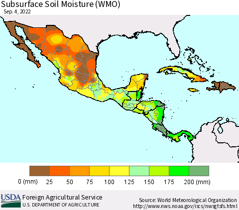Mexico Central America and the Caribbean Subsurface Soil Moisture (WMO) Thematic Map For 8/29/2022 - 9/4/2022