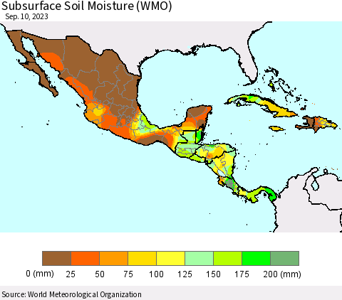 Mexico Central America and the Caribbean Subsurface Soil Moisture (WMO) Thematic Map For 9/4/2023 - 9/10/2023