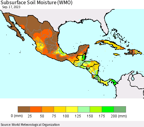Mexico Central America and the Caribbean Subsurface Soil Moisture (WMO) Thematic Map For 9/11/2023 - 9/17/2023