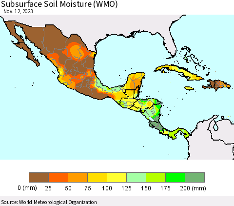 Mexico Central America and the Caribbean Subsurface Soil Moisture (WMO) Thematic Map For 11/6/2023 - 11/12/2023