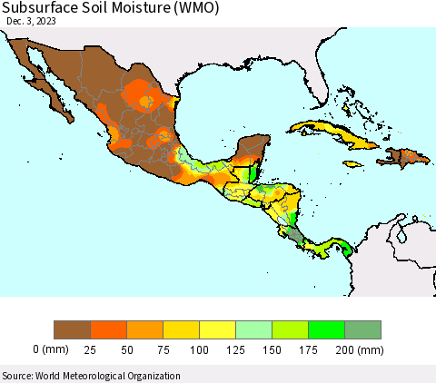 Mexico Central America and the Caribbean Subsurface Soil Moisture (WMO) Thematic Map For 11/27/2023 - 12/3/2023