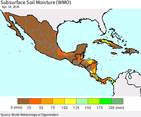 Mexico Central America and the Caribbean Subsurface Soil Moisture (WMO) Thematic Map For 4/8/2024 - 4/14/2024