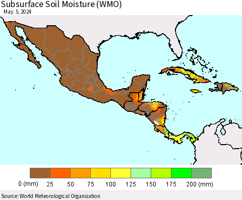 Mexico Central America and the Caribbean Subsurface Soil Moisture (WMO) Thematic Map For 4/29/2024 - 5/5/2024