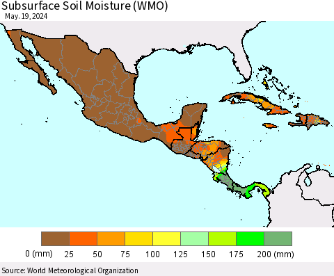 Mexico Central America and the Caribbean Subsurface Soil Moisture (WMO) Thematic Map For 5/13/2024 - 5/19/2024