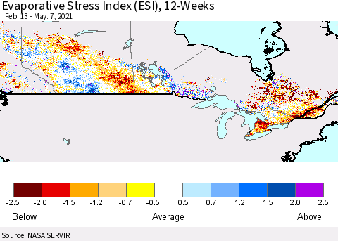 Canada Evaporative Stress Index (ESI), 12-Weeks Thematic Map For 5/3/2021 - 5/9/2021
