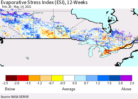 Canada Evaporative Stress Index (ESI), 12-Weeks Thematic Map For 5/10/2021 - 5/16/2021