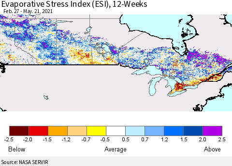 Canada Evaporative Stress Index (ESI), 12-Weeks Thematic Map For 5/17/2021 - 5/23/2021