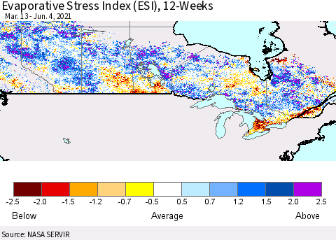 Canada Evaporative Stress Index (ESI), 12-Weeks Thematic Map For 5/31/2021 - 6/6/2021