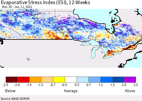 Canada Evaporative Stress Index (ESI), 12-Weeks Thematic Map For 6/7/2021 - 6/13/2021