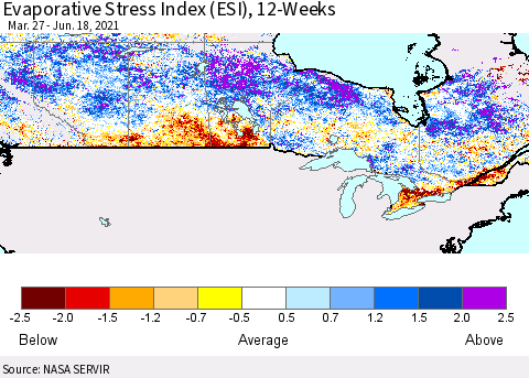 Canada Evaporative Stress Index (ESI), 12-Weeks Thematic Map For 6/14/2021 - 6/20/2021