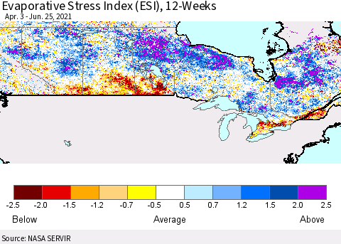 Canada Evaporative Stress Index (ESI), 12-Weeks Thematic Map For 6/21/2021 - 6/27/2021