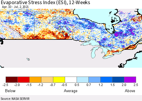 Canada Evaporative Stress Index (ESI), 12-Weeks Thematic Map For 6/28/2021 - 7/4/2021