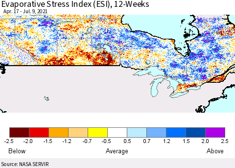 Canada Evaporative Stress Index (ESI), 12-Weeks Thematic Map For 7/5/2021 - 7/11/2021