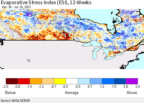 Canada Evaporative Stress Index (ESI), 12-Weeks Thematic Map For 7/12/2021 - 7/18/2021