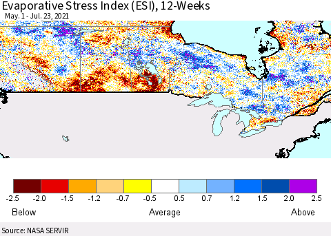 Canada Evaporative Stress Index (ESI), 12-Weeks Thematic Map For 7/19/2021 - 7/25/2021