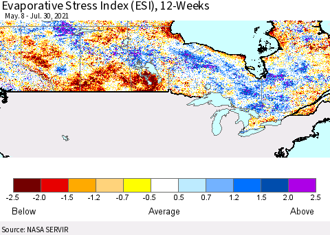 Canada Evaporative Stress Index (ESI), 12-Weeks Thematic Map For 7/26/2021 - 8/1/2021