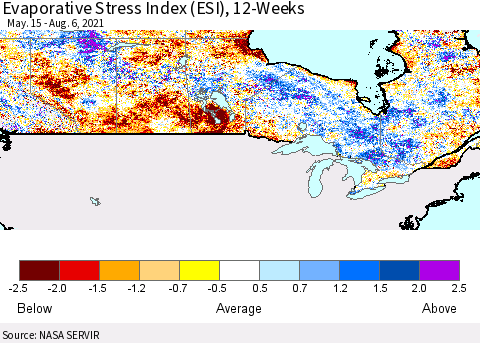 Canada Evaporative Stress Index (ESI), 12-Weeks Thematic Map For 8/2/2021 - 8/8/2021