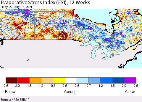 Canada Evaporative Stress Index (ESI), 12-Weeks Thematic Map For 8/9/2021 - 8/15/2021