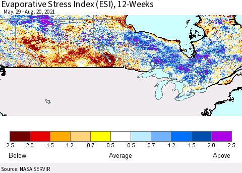 Canada Evaporative Stress Index (ESI), 12-Weeks Thematic Map For 8/16/2021 - 8/22/2021