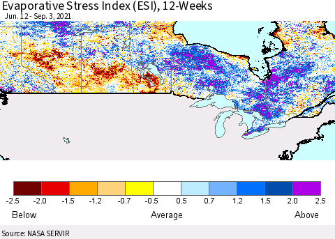 Canada Evaporative Stress Index (ESI), 12-Weeks Thematic Map For 8/30/2021 - 9/5/2021