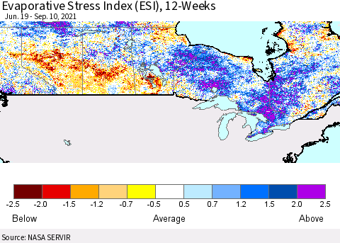 Canada Evaporative Stress Index (ESI), 12-Weeks Thematic Map For 9/6/2021 - 9/12/2021