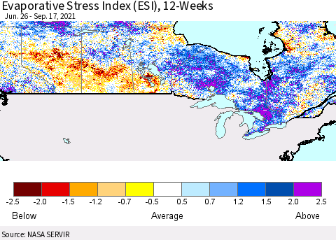 Canada Evaporative Stress Index (ESI), 12-Weeks Thematic Map For 9/13/2021 - 9/19/2021