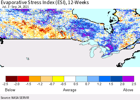Canada Evaporative Stress Index (ESI), 12-Weeks Thematic Map For 9/20/2021 - 9/26/2021