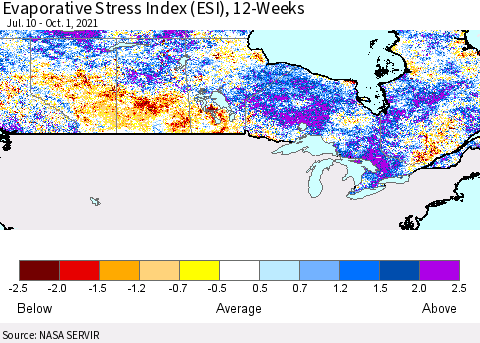 Canada Evaporative Stress Index (ESI), 12-Weeks Thematic Map For 9/27/2021 - 10/3/2021