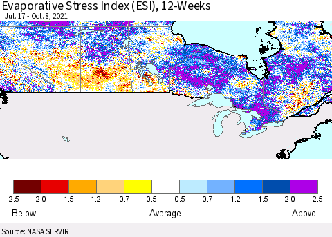 Canada Evaporative Stress Index (ESI), 12-Weeks Thematic Map For 10/4/2021 - 10/10/2021