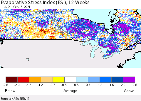 Canada Evaporative Stress Index (ESI), 12-Weeks Thematic Map For 10/11/2021 - 10/17/2021