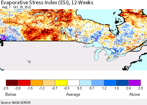 Canada Evaporative Stress Index (ESI), 12-Weeks Thematic Map For 10/25/2021 - 10/31/2021