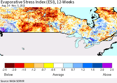 Canada Evaporative Stress Index (ESI), 12-Weeks Thematic Map For 11/1/2021 - 11/7/2021