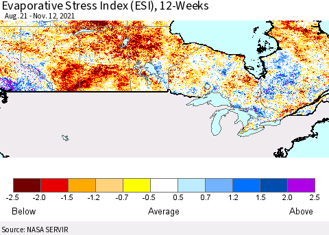 Canada Evaporative Stress Index (ESI), 12-Weeks Thematic Map For 11/8/2021 - 11/14/2021