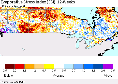 Canada Evaporative Stress Index (ESI), 12-Weeks Thematic Map For 11/29/2021 - 12/5/2021