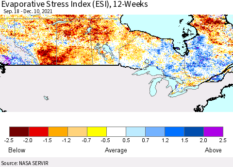 Canada Evaporative Stress Index (ESI), 12-Weeks Thematic Map For 12/6/2021 - 12/12/2021