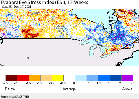 Canada Evaporative Stress Index (ESI), 12-Weeks Thematic Map For 12/13/2021 - 12/19/2021