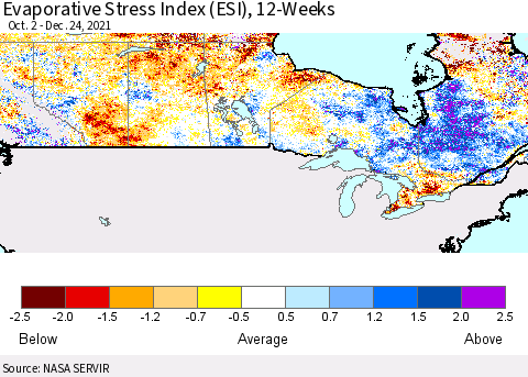 Canada Evaporative Stress Index (ESI), 12-Weeks Thematic Map For 12/20/2021 - 12/26/2021