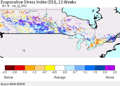 Canada Evaporative Stress Index (ESI), 12-Weeks Thematic Map For 1/17/2022 - 1/23/2022