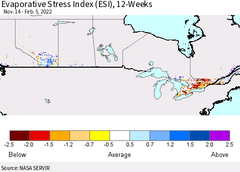 Canada Evaporative Stress Index (ESI), 12-Weeks Thematic Map For 1/31/2022 - 2/6/2022